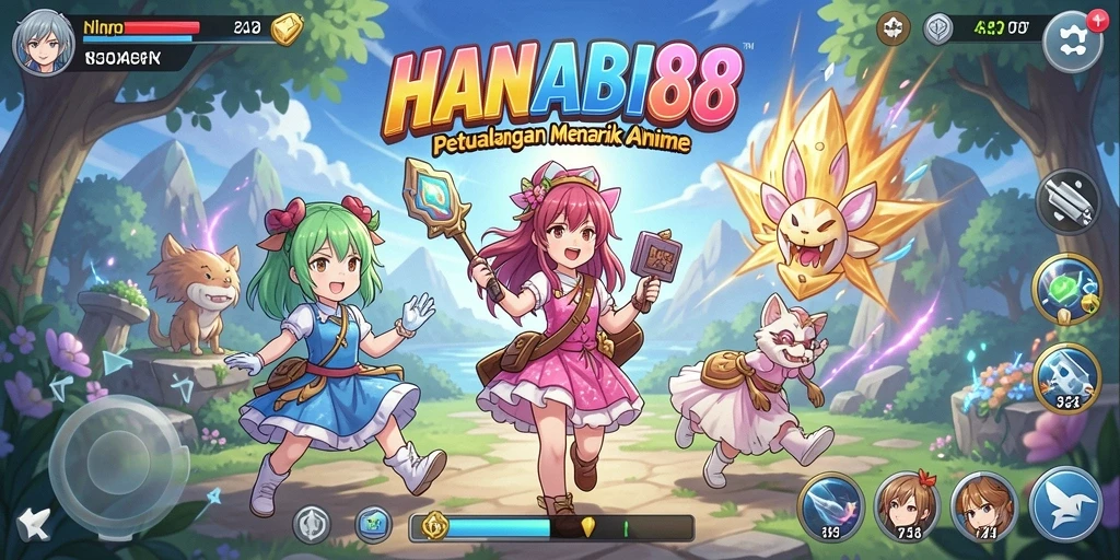 Screenshot gameplay HANABI88 menampilkan petualangan karakter anime.