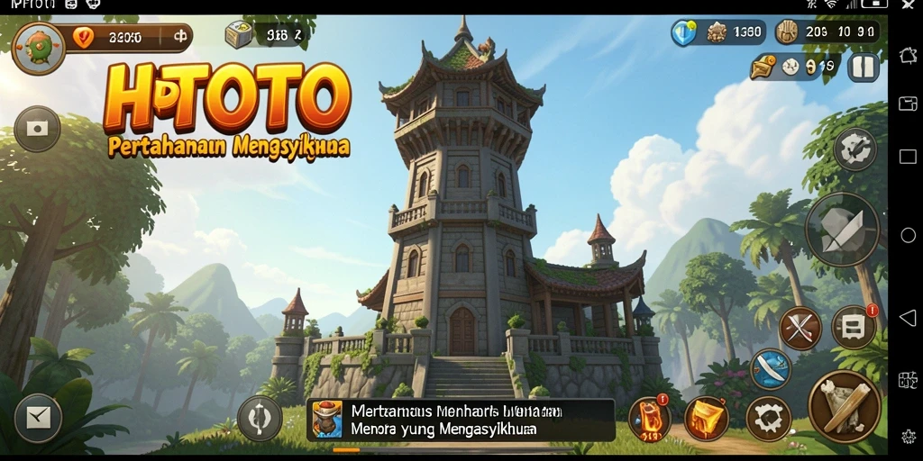Tampilan menara dan musuh dalam gameplay HPTOTO yang menegangkan.