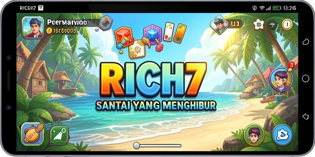 Tangkapan layar RICH7 menunjukkan karakter ceria dalam gameplay santai.