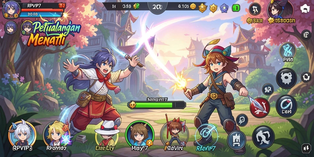 Tampilan gameplay yang menakjubkan dalam RPVIP7 dengan karakter anime.