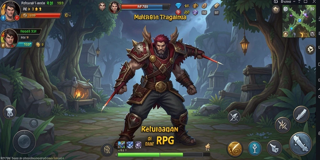 Screenshot gameplay RR789 menampilkan pertarungan epik dan dunia fantasi yang indah.